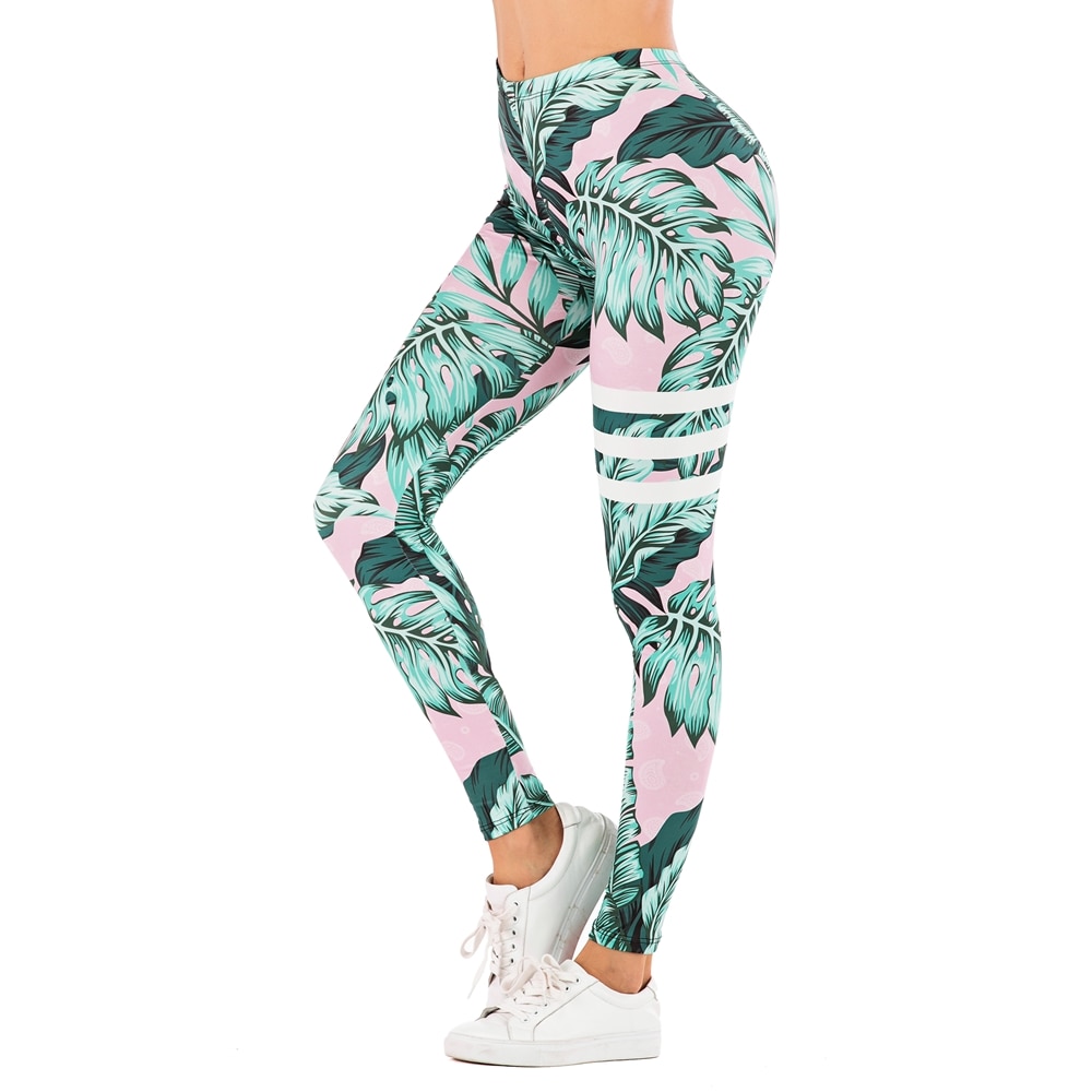 Marque Sexy femmes Legging feuille impression Fitness leggins mode mince legins taille haute Leggings femme pantalon
