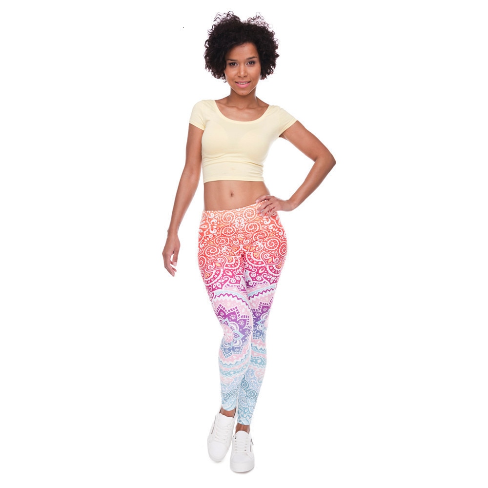 Marques femmes mode Legging aztèque rond Ombre impression leggins mince taille haute Leggings femme pantalon
