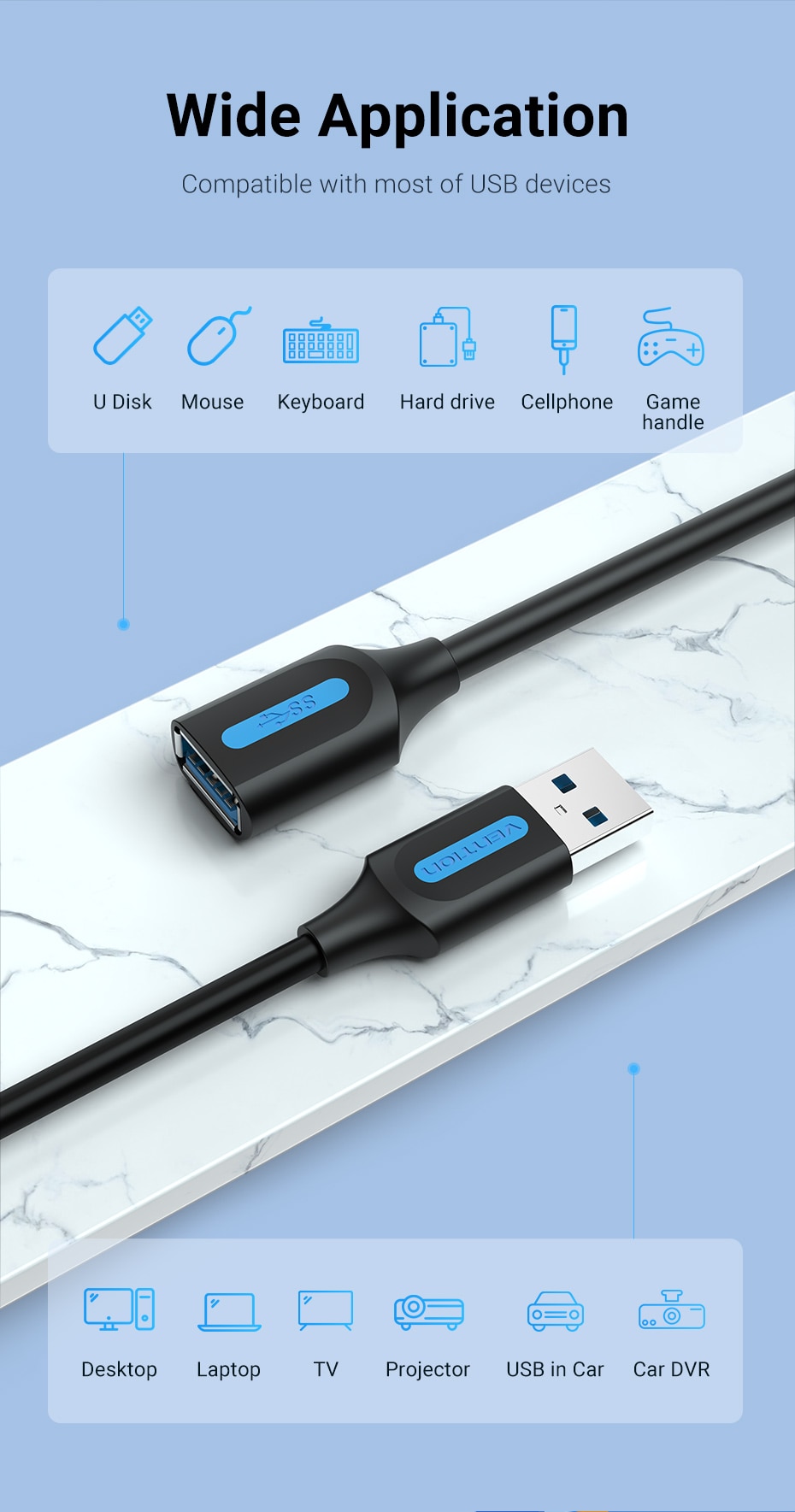 Vention USB rallonge câble 3.0 mâle à femelle USB câble Extender cordon de données pour ordinateur portable Smart TV PS4 Xbox One SSD USB à USB